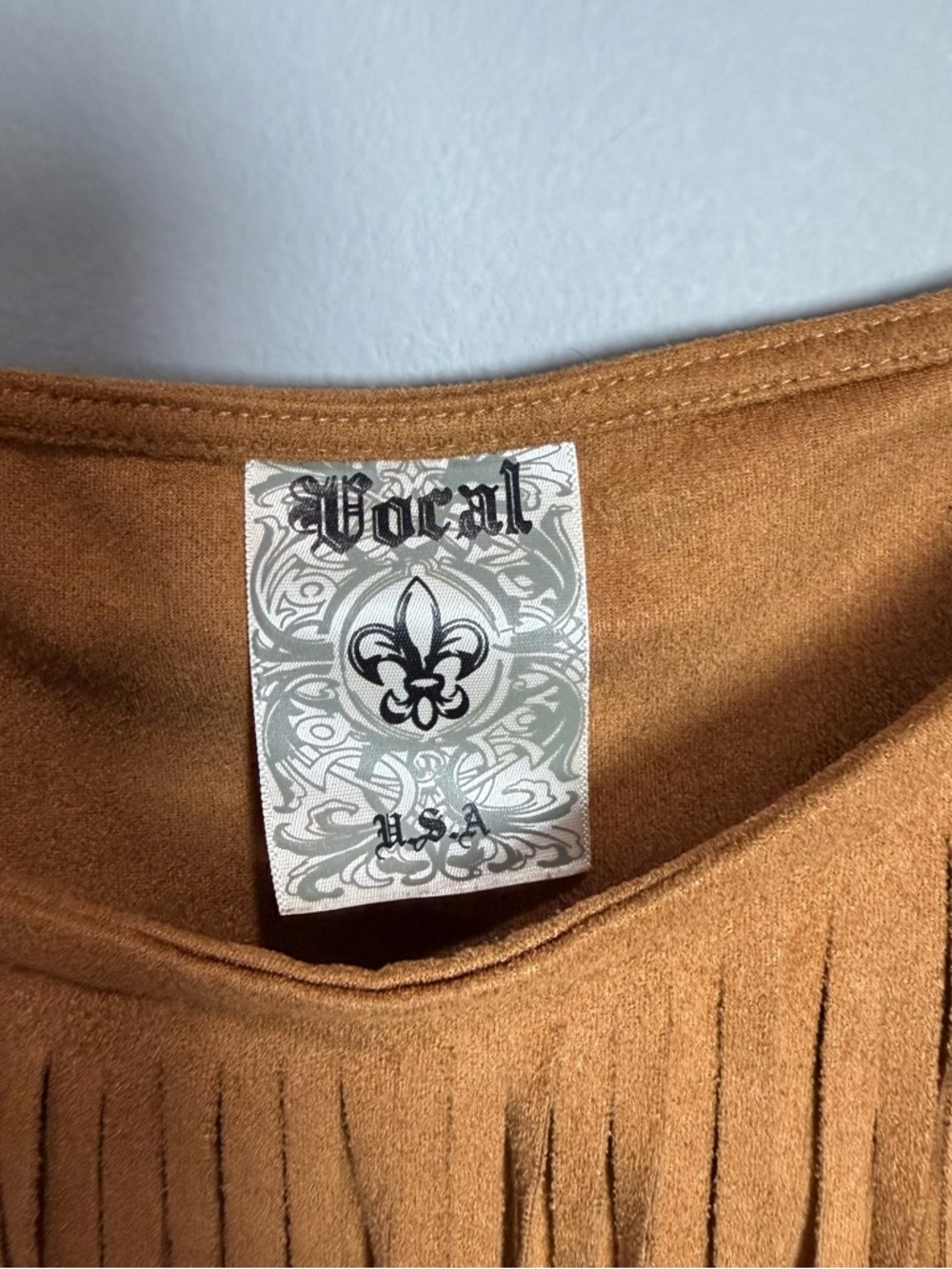 Vocal Apparel camel suede fringe camisole top sz XL - Picture 3 of 5